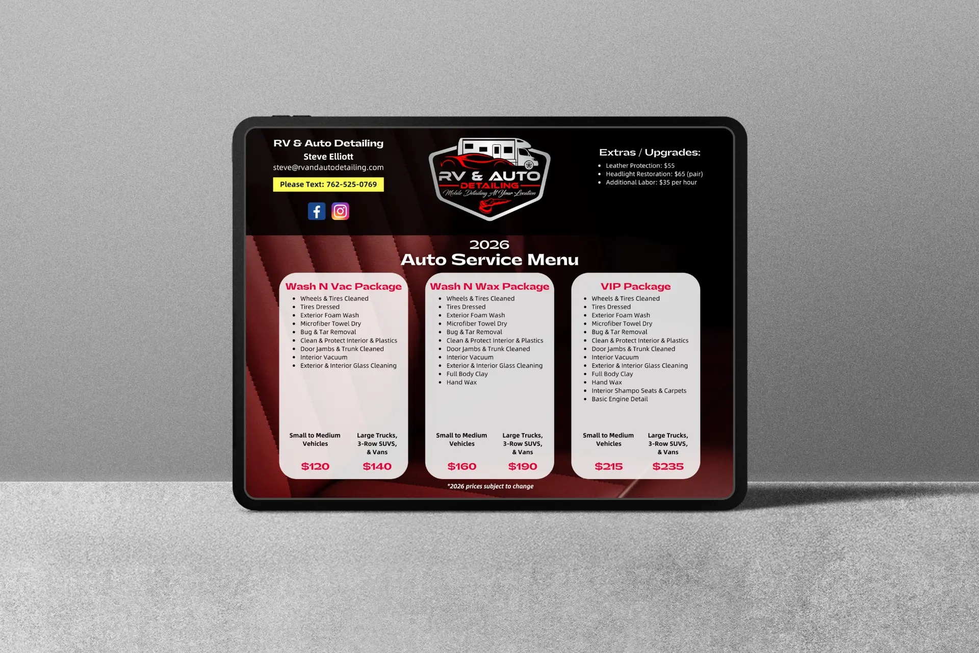 Service menu design.